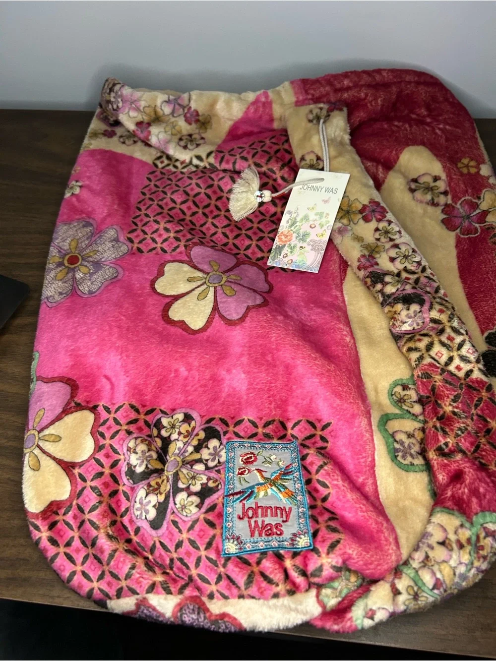 Johnny Was NWT Plush Floral Cozy Drawstring Carrier Bag NO BLANKET INCLUDED